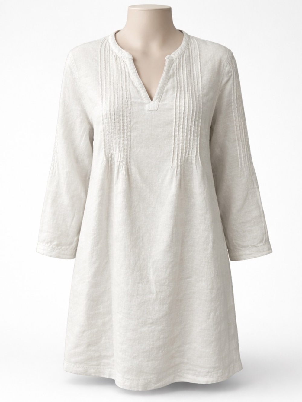 Tahari 100% Linen Pintuck Tunic Blouse Coastal Medium Tan - Picture 2 of 7